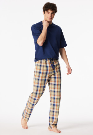 Pants long woven fabric beige chequered - Mix+Relax