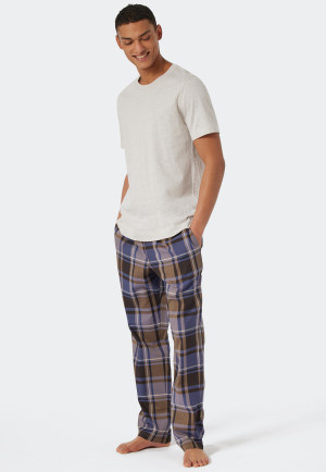Pants long woven fabric checked dark brown/blue - Mix & Relax