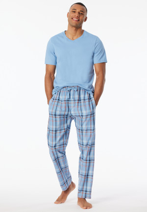 Pants long woven fabric pacific blue chequered - Mix+Relax