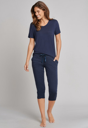 Pantaloni a 3/4 in jersey, orlo a tulipano, stampato blu notte - Mix+Relax