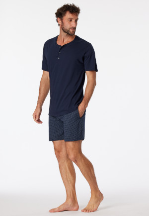 Long jersey boxers dark blue-light blue check - Mix & Relax Cotton