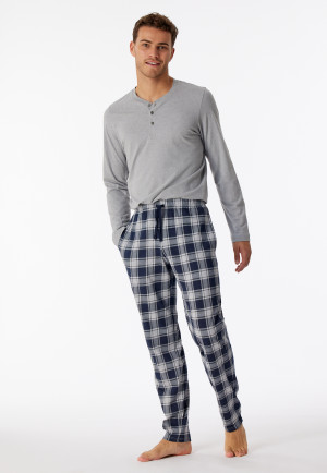 Lounge pants long organic cotton check midnight blue - Mix & Relax