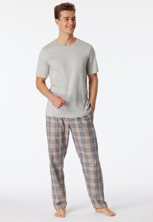 Loungehose lang Webware Organic Cotton Karos braungrau - Mix+Relax