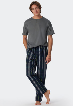 Pantalon d'intérieur long matière tissée coton bio carreaux multicolore - Mix+Relax