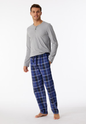 Long lounge pants woven fabric organic cotton check midnight blue - Mix & Relax