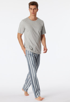 Lounge pants long woven organic cotton stripes blue gray - Mix+Relax