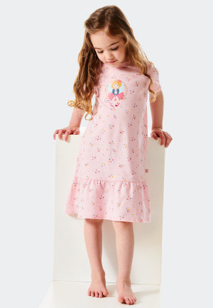 Camicia da notte a maniche corte in cotone biologico, balza, fiori, ballerina, rosa - Princess Lillifee
