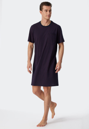 Chemise de nuit manches courtes rayures poche poitrine bleu foncé - Comfort Fit