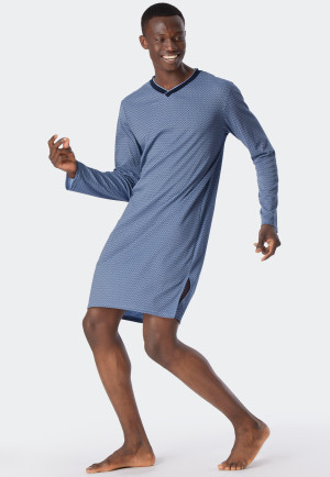 Chemise de nuit manches longues interlock encolure en V jade imprimé - Fine Interlock