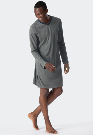 Chemise de nuit manches longues interlock encolure en V jade imprimé - Fine Interlock