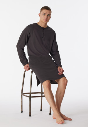 Nachthemd langarm Organic Cotton Knopfleiste Streifen anthrazit - Comfort Nightwear