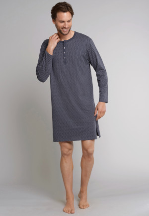 Chemise de nuit à longues manches et à col tunisien pour homme, avec un imprimé anthracite et blanc - Collection Ebony