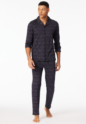 Pyjama lang Interlock kohle gemustert - Fine Interlock