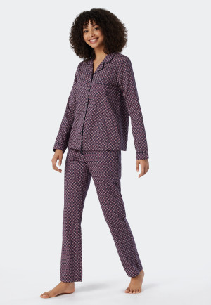 Pigiama lungo con collo a revers e stampa grafica, viola - selected! premium inspiration