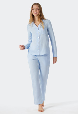 Pyjama long satin tissé col revers bleu clair - selected! premium inspiration