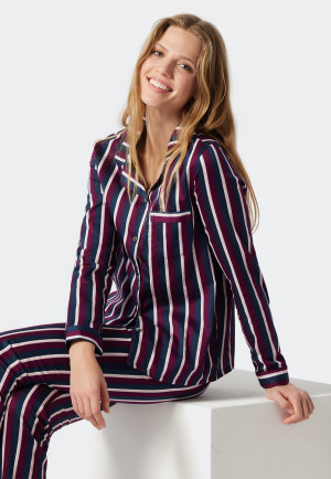 Pigiama lungo in raso intrecciato con collo a revers, a righe, violetto - selected! premium inspiration