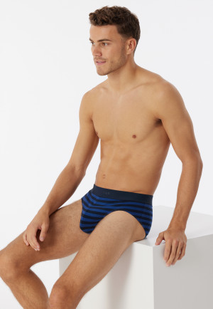 Confezione da 3 slip Rio in cotone biologico con elastico in vita in tessuto tramato, in tinta unita/a righe, blu scuro - 95/5