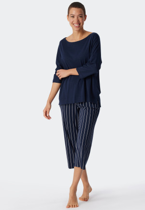 Schlafanzug 3/4-lang Modal Oversized-Shirt dunkelblau - Modern Nightwear