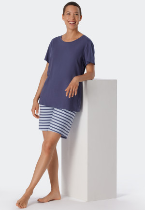Pyjama court coton bio bleu - Essential Stripes