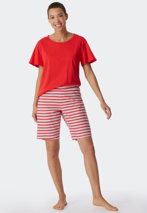 Schlafanzug kurz Bio-Baumwolle rot - Essential Stripes