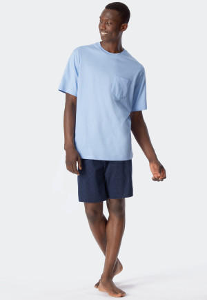 Pyjama court poche poitrine ronds bleu air - Essentials Nightwear