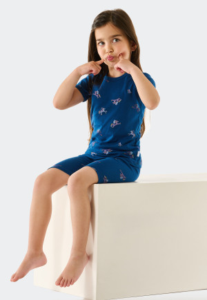 Pajamas short fine rib organic cotton unicorns blue - Girls World