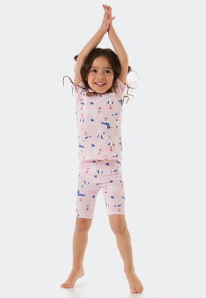 Pyjama court côtelé coton bio mouettes rose - Natural Love