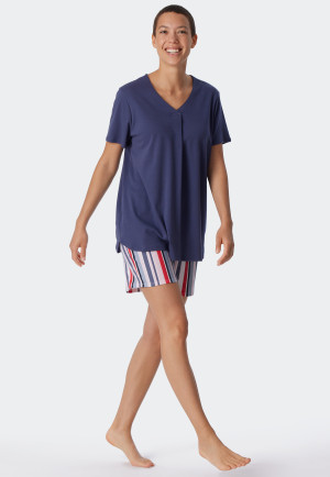 Schlafanzug kurz Interlock V-Ausschnitt multicolor - Comfort Fit