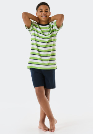 Pyjama court coton bio larges rayures citron vert - Ocean Flow