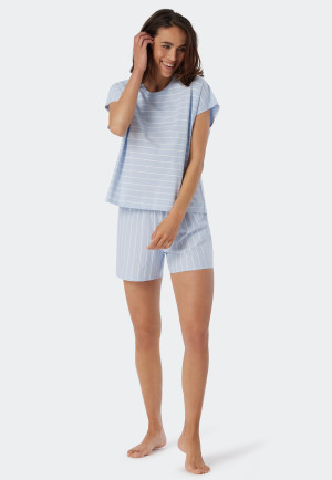 Pyjama court coton bio rayures bleu air - Just Stripes