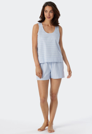Pyjama court coton bio rayures bleu air - Just Stripes