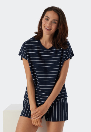 Pyjama court coton bio rayures bleu foncé - Just Stripes