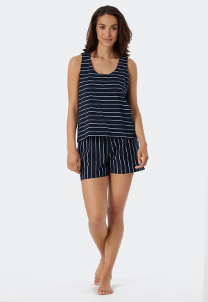 Pyjama court coton bio rayures bleu foncé - Just Stripes