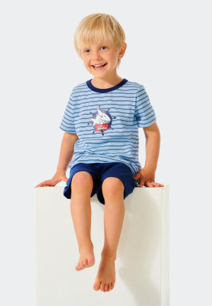 Schlafanzug kurz Organic Cotton Ringel Hai Steuerrad - Capt´n Sharky