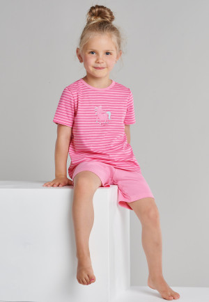 Pajamas short organic cotton stripes horse pink - Nightwear