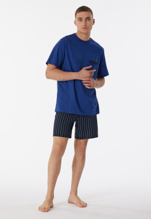 Pyjama court coton bio rayures bleu marine - Comfort Nightwear