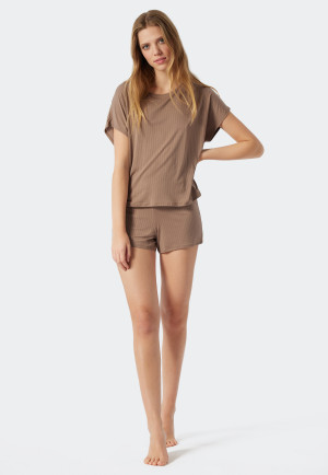 Pigiama corto in Tencel con maglia oversize, marrone - selected! premium