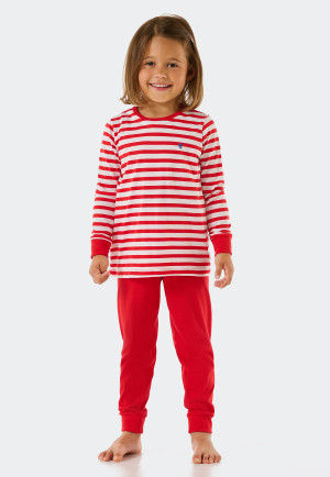Pyjama long bambou coton bio bords-côtes rayures cur rouge - Natural Love