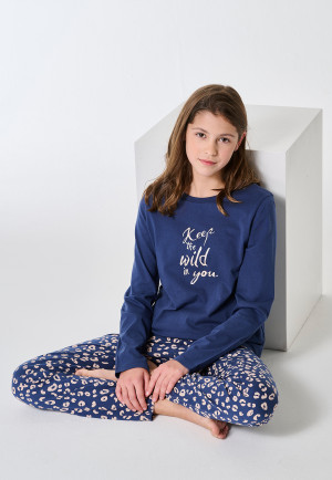 Pyjamas long cuffs animal print denim blue - Teens Nightwear