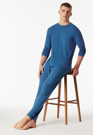 Schlafanzug lang Bündchen blau - Long Life Soft