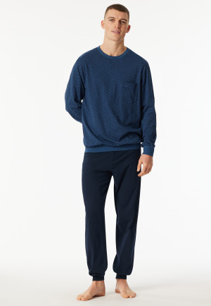 Pigiama lungo con polsini e tasca sul petto in blu atlantico a fantasia - Comfort Essentials