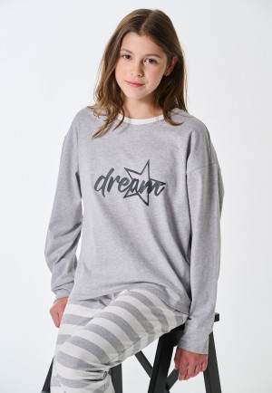 Schlafanzug lang Bündchen Ringel grau-meliert - Teens Nightwear