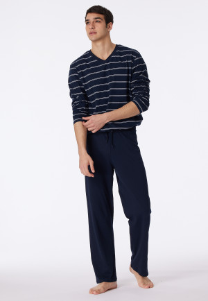 Long dark blue and white striped pajamas - Dark Sapphire