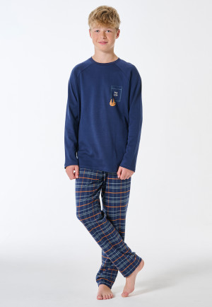 Pyjama long paresseux carreau bleu foncé - Teens Nightwear