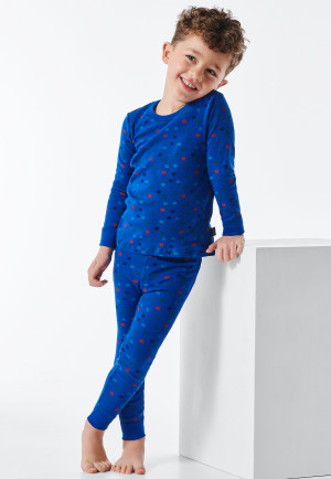 Pajamas long fine rib organic cotton cuffs pixel royal blue - Boys World