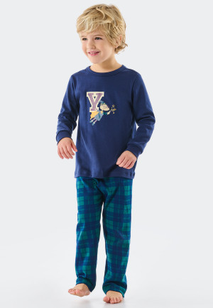 Pyjama long interlock coton bio bords-côtes sorcier carreaux bleu foncé - Rat Henry