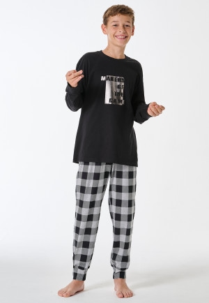 Schlafanzug lang Karo schwarz - Teens Nightwear