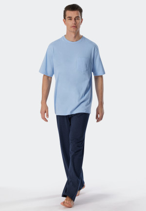 Pyjama long manches courtes poche poitrine ronds bleu air - Essentials Nightwear