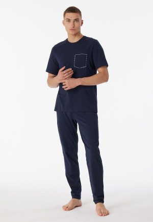 Pyjama long manches courtes coton bio rayures bleu nuit - 95/5 Nightwear