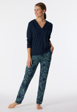 Pyjama long oversize encolure en V, modal bleu nuit - Modern Nightwear